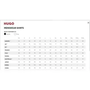 Polo Shirt Size Hugo Boss Women Size Chart Hugo Boss Men's Polo